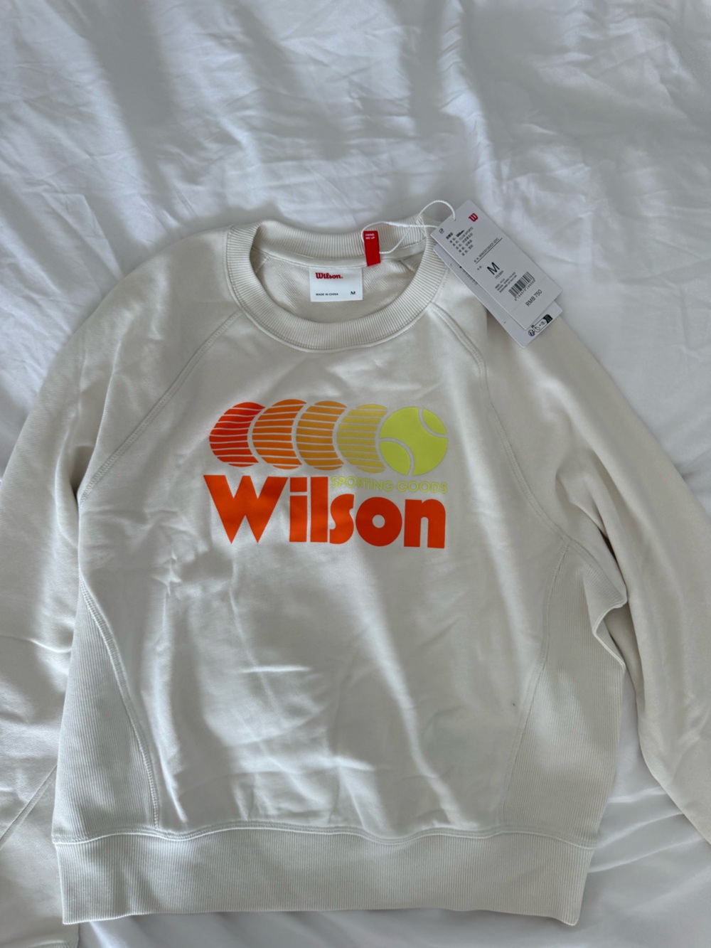 Wilson Cream Crewneck with Neon Yellow and Orange Gradient Logo